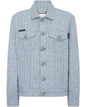 Philipp Plein Tweed Cropped Jacket - Blue