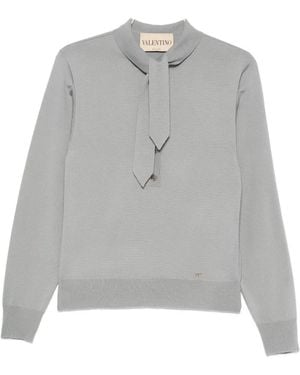 Valentino Garavani Tie-Neck Button-Up Polo Shirt - Grey