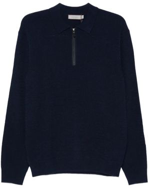 Canali Pull Polo En Maille À Col Zippé - Bleu