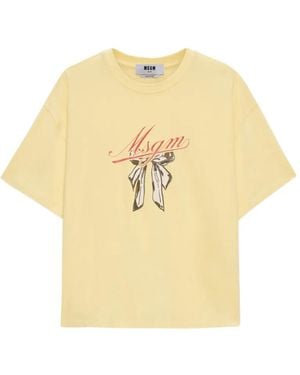 MSGM Bow-Graphic Shirt-Sleeve T-Shirt - Natural