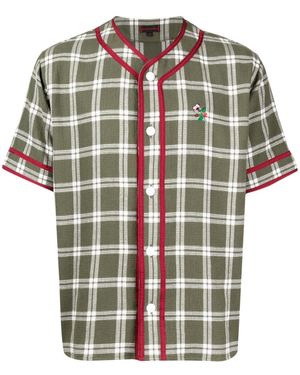 Clot Check-Pattern Striped-Edge Shirt - Green