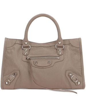 Balenciaga Le City Leather Studded Handbag - Natural