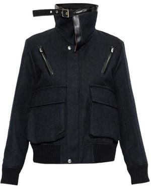 Sacai Buckle-Collar Paneled Jacket - Blue