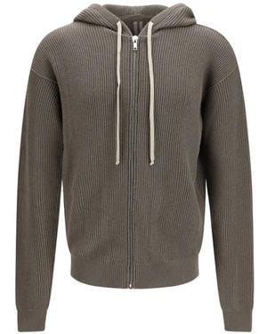 Rick Owens Aries Ribbed-Knit Hoodie - Grey