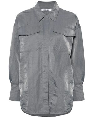 Samsøe & Samsøe Gira Press-Stud Crinkled Shirt - Grey