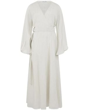 Veronica Beard Pinstripe Wrap Midi Dress - White