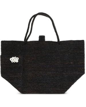 MERCIEL Sac Cabas Flower En Raphia - Black