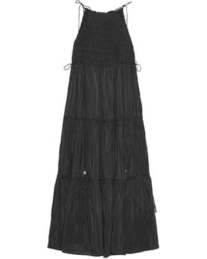 Ganni Tie-Strap Smocked Maxi Dress - Black