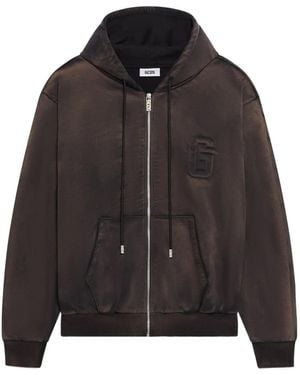 Gcds Logo-Embossed Zip-Up Hoodie - Black