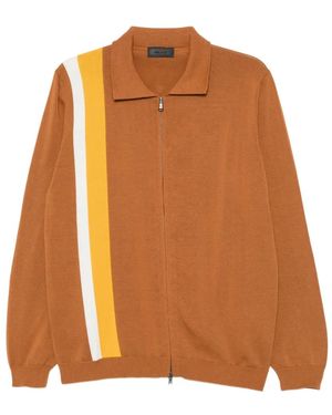 Kiton Stripe-Detail Zip-Up Cardigan - Orange
