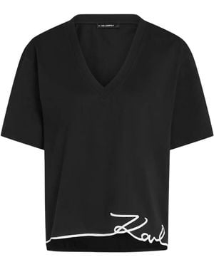 KARL LAGERFELD Short-Sleeves V-Neck T-Shirt - Black