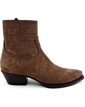 Saint Laurent Lukas Croc-Effect Ankle Boots - Brown