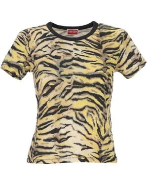 KENZO Tiger-Print Crew-Neck T-Shirt - Yellow