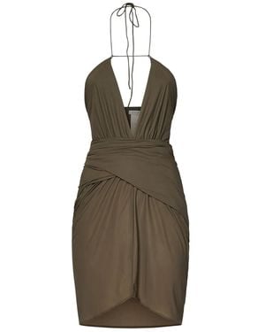 Amazuìn Halterneck Ruched Mini Dress - Green