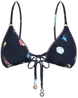 Seafolly Top De Bikini Con Ribete Festoneado - Azul