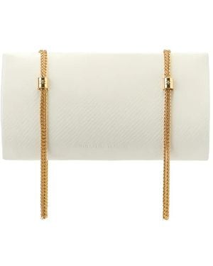 Elisabetta Franchi Logo Python Texture Clutch Bag - White
