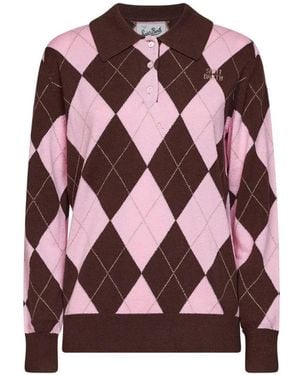 MC2 Saint Barth Hadidy Wool And Cashmere Blend Polo Collar Knit Polo Sweater - Pink