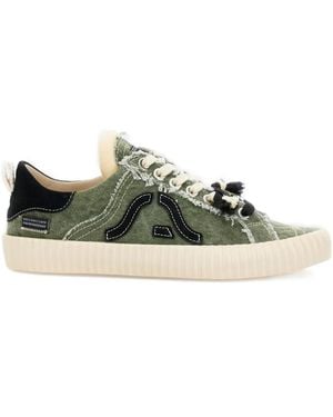 Springa Canvas Frayed-Trim Trainers - Green