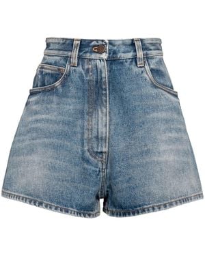 Prada Triangle-Logo Denim Shorts - Blue