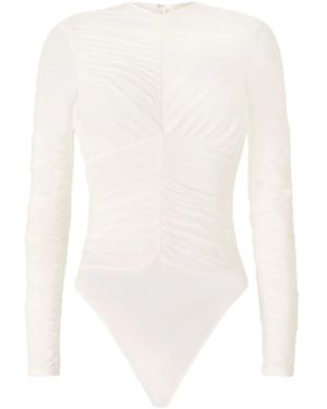 Genny Ruched Long-Sleeve Bodysuit - White