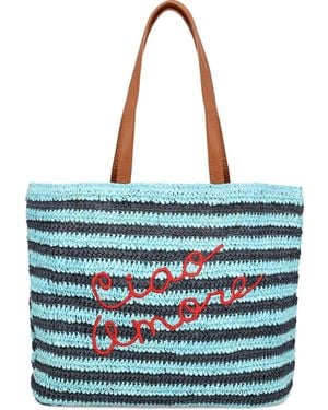 Giada Benincasa Sac Cabas En Raphia À Rayures - Bleu