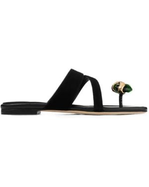Jimmy Choo Emeri Stone Flat And Clover Suede Flat Sandals - Black