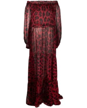 Philipp Plein Leopard-Print Off-Shoulder Dress - Red
