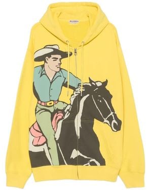 JW Anderson Cowboy-Print Zip-Up Hoodie - Yellow