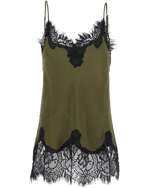 Gold Hawk Lace-Trim Silk Top - Green
