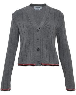 Thom Browne Ribbed-Knit V-Neck Cardigan - Blue