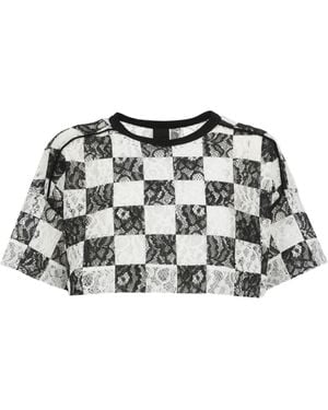 Pinko T-Shirt Crop A Quadri - Nero