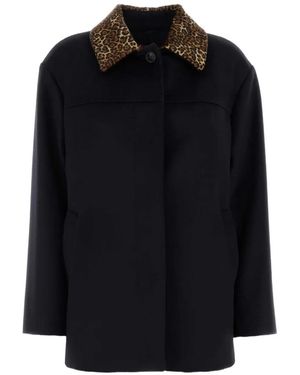 Max Mara Calamo Leopard-Print Collar Coat - Black