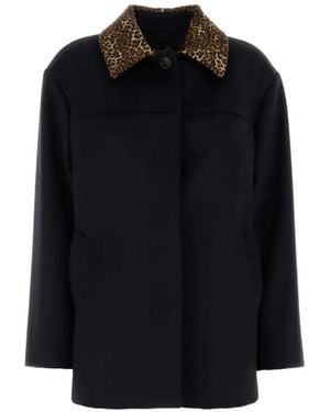 MMC Studio Calamo Leopard-Print Collar Coat - Black