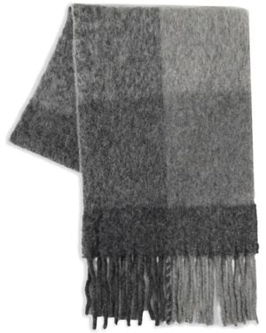The Elder Statesman Check-Pattern Fringed Scarf - Grey