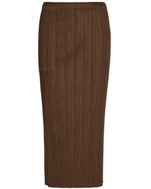 Issey Miyake Pleated Midi Skirt - Brown