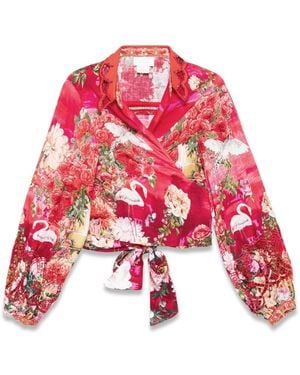 CAMILLA Cropped Wrap Shirt - Red