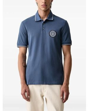 ARMANI EXCHANGE Logo-Patch Tipped-Trim Polo Shirt - Blue