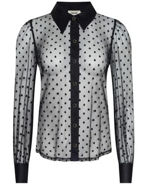 L'Agence Sophia Polka-Dot Mesh Blouse - Black