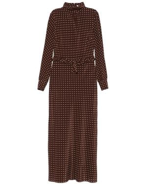 Alessandra Rich Polka Dot Print High-Neck Midi Dress - Brown