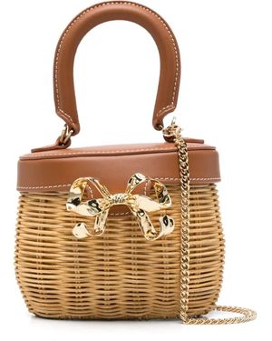 Self-Portrait Rattan Bow Basket Tote Bag - Metallic