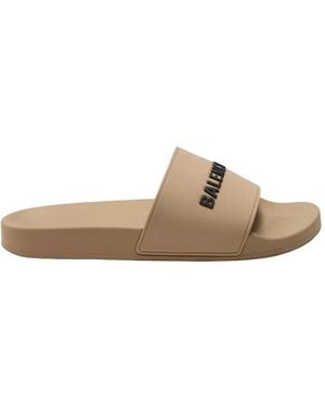 Balenciaga Sandali Slides Pool Con Logo - Bianco