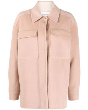 Calvin Klein Spread-Collar Wool Shirt Jacket - Pink