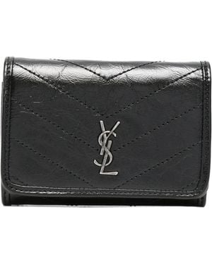 Saint Laurent Cassandre Chevron-Quilted Wallet - Black