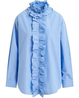 Essentiel Antwerp Stripe-Pattern Ruffle-Detail Shirt - Blue