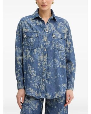Fracomina Floral-Print Denim Shirt - Blue