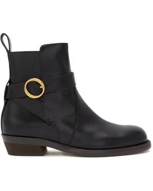 Odissi Ornella Ankle Strap Buckle Leather Boots - Black