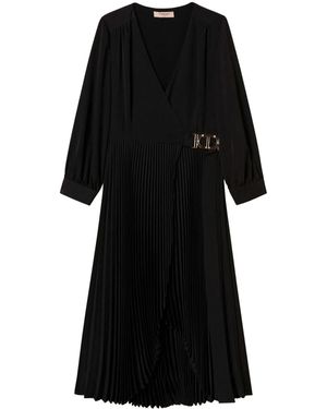 Twinset Abito Midi Con Pieghe - Nero