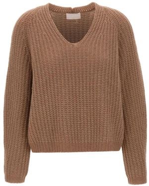 Hemisphere V-Neck Cable-Knit Sweater - Brown