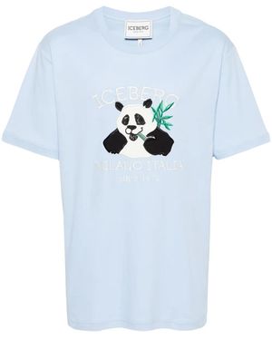 Iceberg Embroidered-Logo Cotton T-Shirt - Blue