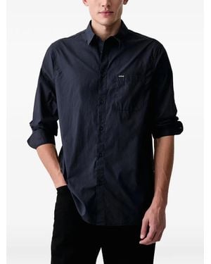 Guess Logo-Patch Chest-Pocket Shirt - Blue